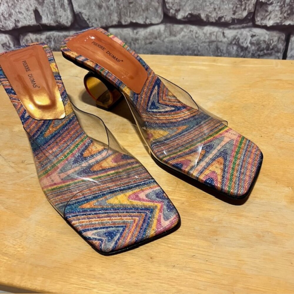 Multicolor Patterned Square-Toe Mule Heels - Picture 4 of 6